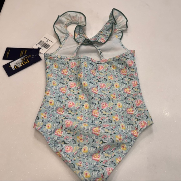 NWT Polo Ralph Lauren Floral Ruffled Criss Cross Back  Swimsuit Girls Size 3 - Picture 3 of 8